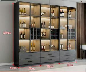 Armoire en métal de 44 pouces H Armoire de salon à <span class=keywords><strong>vin</strong></span> éclairée à 3 niveaux Étagères réglables Panneau arrière en miroir Portes en <span class=keywords><strong>verre</strong></span> trempé - Product Image 5