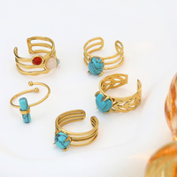 Bagues pour femmes FY Vintage en pierre naturelle, en acier inoxydable, avec fil superposé, motifs cœur, ovale, rond, style Western, ajustables, avec pierre turquoise bleue