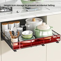 Étagère de rangement extensible en acier au carbone pour cuisine, sans perçage, style tiroir, moderne et minimaliste, panier coulissant rectangulaire pour casseroles, épices et vaisselle
