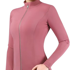 เสื้อซับในแขนยาวสีพื้นแบบสลิมฟิตมีซิปสำหรับผู้หญิง สีชมพู - Product Image 1