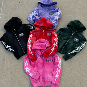 Sudadera con capucha y cremallera estilo vintage de moda urbana, 100% algodón, estampado personalizado, oversize, lavado ácido, pedrería, otoño - Product Image 1