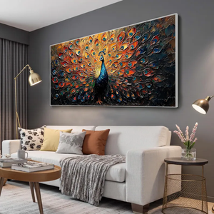Dipinto a Olio 3D Personalizzato di Pavone Dorato su Tela, Arte Moderna Impressionista Dipinta a Mano, Decorazione di Lusso per Pareti - Product Image 2