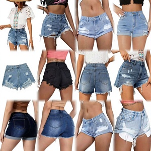 Vente <span class=keywords><strong>en</strong></span> gros usine : Jeans sexy taille haute pour femmes et shorts <span class=keywords><strong>en</strong></span> <span class=keywords><strong>jean</strong></span> décontractés taille mi-haute coupe droite pour l'été, technique délavée - Product Image 1