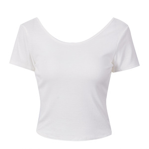 Summer <strong>Basic</strong> <strong>Ladies</strong> T-Shirt V-Neck Top Sexy Backless Design Breathable Knitted Polyester Fabric Casual Style Slim <strong>Fit</strong> - Product Image 6