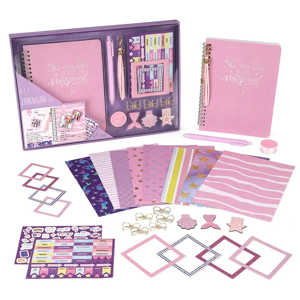 2023 New Design Cute Purple Mermaid Journal Notebook Kids Stationery Gift Set For Girls