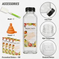 Bouteille en plastique de 480 ml pour jus de fruits avec bouchons noirs, étiquette, entonnoir et brosse pour l'emballage de boissons – Vente en gros