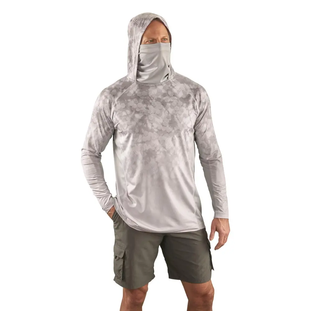 Custom UPF 50+ Rash Guard Men's 95% Polyester 5% Spandex Cool Best Fishing Long Sleeve Shirt Hoodie With Neck Gaiter