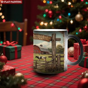 Mug magique en céramique noir givré de 11 oz sensible à la chaleur avec motif de scène de ferme - Product Image 2