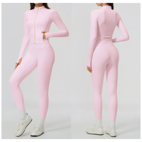 Ensemble 2 pièces haut de gamme pour femme, coupe ajustée, en Spandex/Nylon, brossé, anti-transpiration, respirant, réversible, uni, col montant, pour le yoga