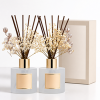 Ensemble diffuseur à roseaux en verre double paroi de 200 ml avec décorations de fleurs séchées