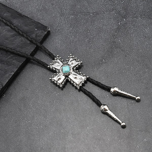 Cravatta da uomo retrò con motivo a croce Vintage con <span class=keywords><strong>camicia</strong></span> in corda di cuoio turchese con cravatta da ballo a catena <span class=keywords><strong>gioielli</strong></span> alla moda - Product Image 3