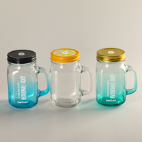 Bouteille en verre Mason de 500 ml avec logo personnalisé, couleur dégradée, avec poignée et couvercle avec trou pour paille, pour jus, thé au lait, boissons froides