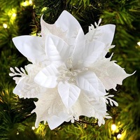 Tiges de fleurs de poinsettia scintillantes pour décorations d'arbre de Noël, élégantes décorations de fêtes pour couronnes, fleurs en matériaux sûrs