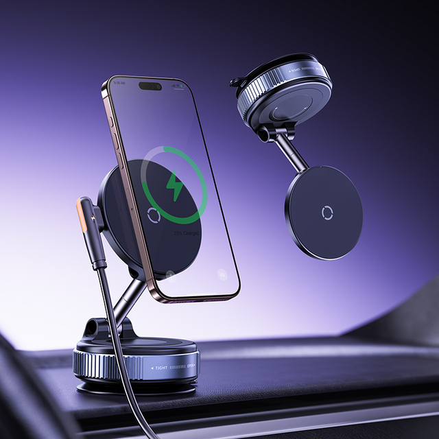 Car Dashboard Magnetic Car Charger Holder Vacuum Suction Ultra Stable with Wireless Charger Mobile Phone Holder for iPhone