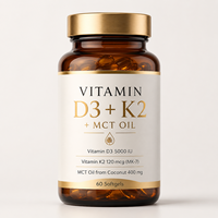 Gélules de Vitamine D3 K2 MK7 avec Huile MCT de Noix de Coco 5000UI D3 120mcg K2 Marque Privée Complément Alimentaire pour la Santé Osseuse OEM ODM