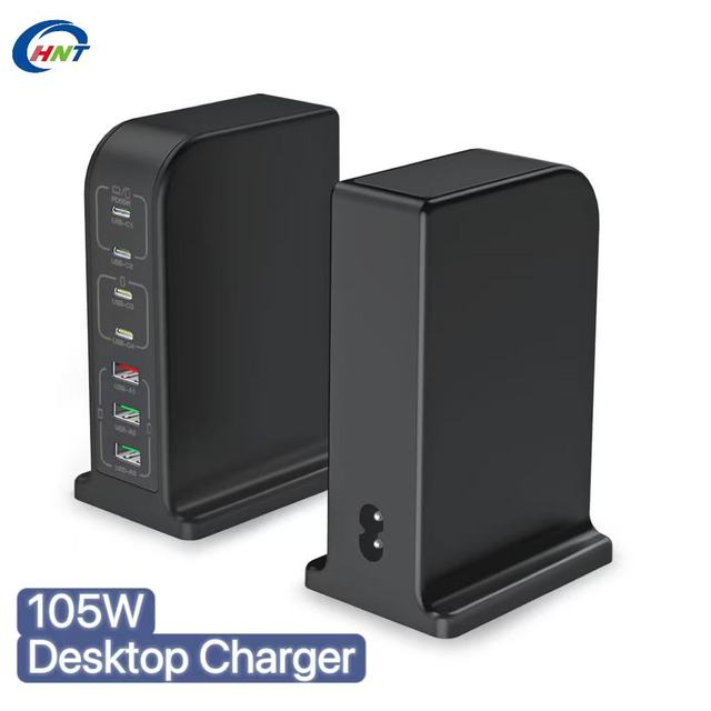105W GaN 7 Ports 4C3A Multi Device Charging Station USB-C Port Up to 65W 20W Desktop Power Supply for iPhone Android Laptops