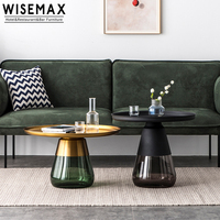 WISEMAX Table basse à plateau d'angle latéral Table basse moderne de salon en laiton doré avec base en verre