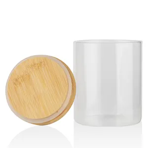 Industrie China Großhandel Luxus-Glasgefäß Kerze Klarglasflasche mit Bambusdeckel