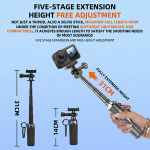 Perche télescopique en aluminium pour caméra sportive, trépied à 5 sections pour selfie, poignée antidérapante universelle et boucle de fixation rapide - Product Image 6