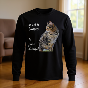 T-shirt gris à manches longues avec citation inspirante et motif chat, vêtement promotionnel inspiré des chats - Product Image 3
