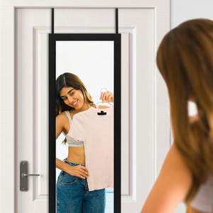 15x51 Noir Suspendu <span class=keywords><strong>Porte</strong></span> Miroirs En <span class=keywords><strong>Bois</strong></span> <span class=keywords><strong>Miroir</strong></span> Pleine Longueur pour La Maison <span class=keywords><strong>Miroir</strong></span> Mural avec Cintre et Verre Incassable - Product Image 4