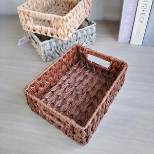 Cesta de Almacenamiento de Imitación de Ratán Estilo Nórdico, Rectangular, Gris, Organizador de Oficina, Cesta de Almacenamiento para Escritorio, Tejida a Mano - Product Image 2