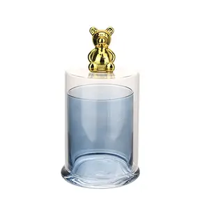 Vente en gros de couvercle de cloche en verre ours créatif pour mariage bocaux à bougie en verre de luxe transparent faits à la main avec couvercles
