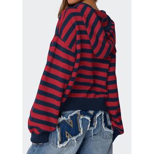 Pull à capuche rayé pour femme, tricoté, à manches longues, décontracté, respirant, pour l'hiver - Product Image 4