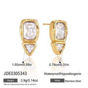 Jewelry Classic 18K Gold Plated Stainless Steel Zircon <b>Butterfly</b> <b>Light</b> Hammer Irregular Geometric Bezel Set Earring - Product Image 3