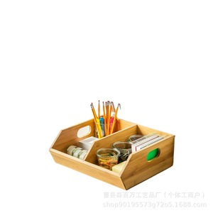 <b>Wooden</b> Desktop <b>Storage</b> Box Rectangular Open Top With Compartments For Kitchen Bathroom Organizer - Product Image 5
