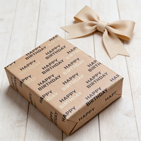 Papier d'emballage Kraft marron Joyeux Anniversaire avec texte noir et doré, papier cadeau recyclable pour les fêtes d'anniversaire