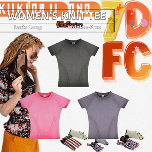 Camiseta de Punto Lisa para Mujer, Informal, Transpirable, de Poliéster/Algodón, Anti-Pilling, con Estampado - Product Image 3