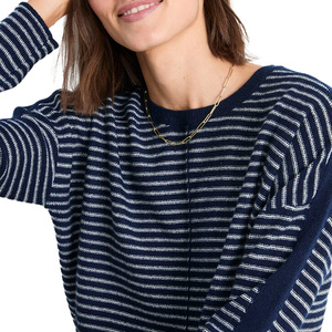 Vente en gros de pull en tricot personnalisé pour femmes motif rayé 100% coton col rond tricot décontracté de haute qualité pull surdimensionné OEM/ODM - Product Image 3