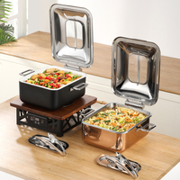 Chafing Dish Kotak Hitam, Pemanas Makanan Buffet Stainless Steel dengan Sistem Pemanas Uap Air dan Tutup untuk Hotel, Restoran, Katering, dan Pesta
