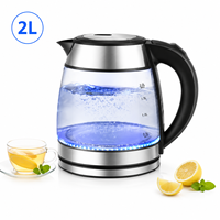 Bouilloire Électrique en Verre 2.0L 1500W avec LED Bleue, Chauffe-Eau en Acier Inoxydable, Prise EU, Fabricant OEM Personnalisé, Vente en Gros