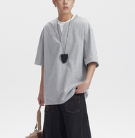 Twee-Design Heren Zomer T-Shirts Met Korte Mouwen En V-Hals 100% Katoenen Gebreide Top Met Halve Mouwen, Oversized Fit Grijs