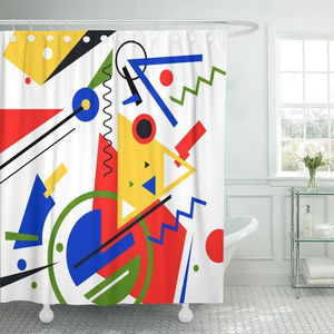 Patrón azul pintura moderna abstracta en Mondrian colorido <span class=keywords><strong>Bauhaus</strong></span> Cortina de ducha de tela de poliéster impermeable - Product Image 6