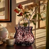 Vases en cristal en gros, motif sac à main, pour fleurs, en écaille de tortue et ambre, centre de table élégant, imprimé léopard, pour mariage