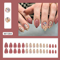 Capsules d'ongles style Ins, courtes, en forme d'amande, à porter, détachables, motifs floraux frais, 30 pièces