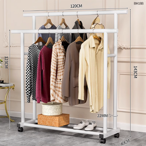 Đen trắng Heavy Duty vải thép không gỉ móc áo đứng giá vải kệ với bánh xe - Product Image 3