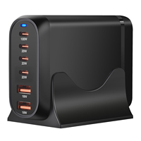 Ponsel sertifikasi CE Rohs GaN Tech 6 port USB C 100W 200W QC3.0 18W pengisi daya Cepat GaN untuk pengisi daya Laptop MacBook