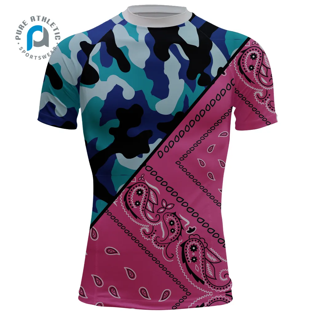 Pure Custom New Fitness short sleeve Man gym elastic Sportswear Mma Rashguard Gyms pink paisley Men Compression Shirt camouflage