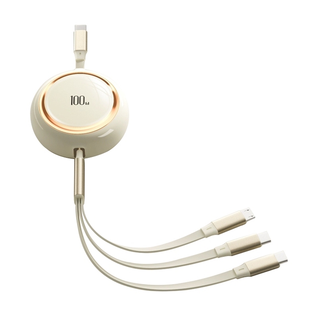 3 in 1 PD100W Retractable Fast Charging USB-C Cable with Micro USB/ Type-C /IOS Connector Multi-port Charger Data Cable