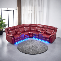 Canapé sectionnel moderne en similicuir extensible avec fonction de relaxation électrique, éclairage LED, porte-gobelets, consoles de rangement et structure en bois