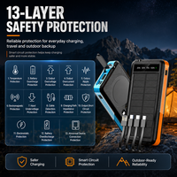 Batterie externe solaire 10000mAh avec 4 câbles intégrés, charge magnétique sans fil, lampe de camping LED, batterie externe d'urgence pour l'extérieur