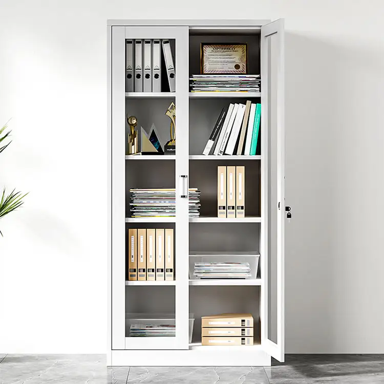 New design white sliding door filing cabinet glass door file cabinet metal storage filing cabinet with adjustable shelf