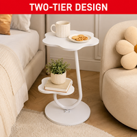 Table d'appoint à 2 niveaux avec plateau en MDF et structure en métal - Support à plantes moderne blanc et table basse décorative pour la maison