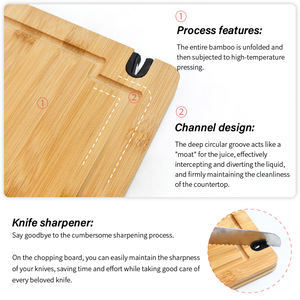 Tablas de Cortar de Bambú Natural WDF al por Mayor, Tablas de Picar con Afilador de Cuchillos y Ranura para Jugos - Product Image 3