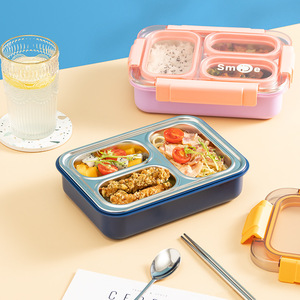 Boîte à lunch en acier inoxydable Smoe 304, rectangulaire, compartimentée, avec couvercle hermétique, portable et isotherme pour étudiants - Product Image 5