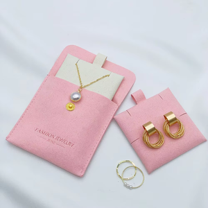 Juego de Bolsa y Caja de Joyería de Gamuza Rosa Personalizada, Bolsa de Joyería con Soporte para Pendientes, Bolsa de Joyería con Botón - Product Image 4